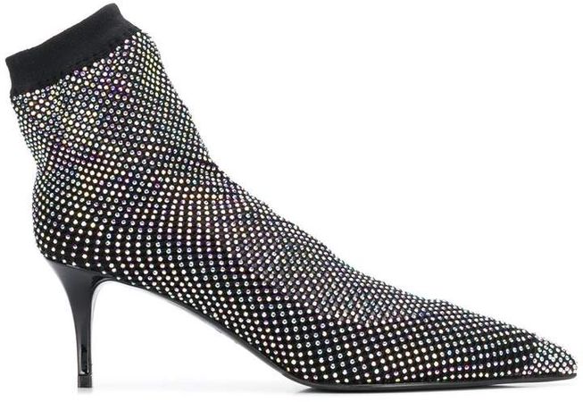 crystal-embellished mesh ankle boots