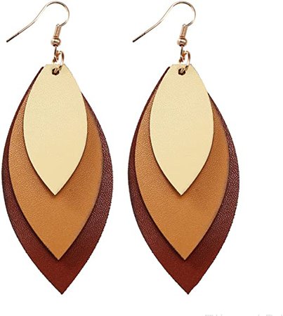 Amazon.com: TIDOO Jewelry Women Three Layers Leather Drop Earring (4# Beige+Brown): Clothing