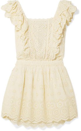 Dora Ruffled Broderie Anglaise Cotton Mini Dress - Pastel yellow