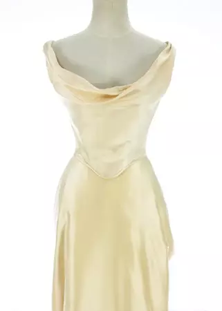 Vivienne Westwood cream silk corset and draped skirt wedding ensemble, c. 1999 at 1stDibs | 1999 vivienne westwood silk dress, vintage vivienne westwood wedding dress, vivienne westwood cream silk corset dress
