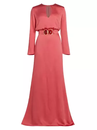 Shop Silvia Tcherassi Ravenna Crystal-Embellished Belted Satin Maxi-Dress | Saks Fifth Avenue