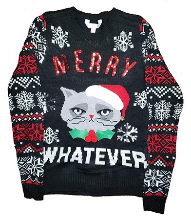 No Boundaries Junior's Christmas Kitty Cat Merry Whatever Black Sweater: Amazon.ca: Clothing & Accessories