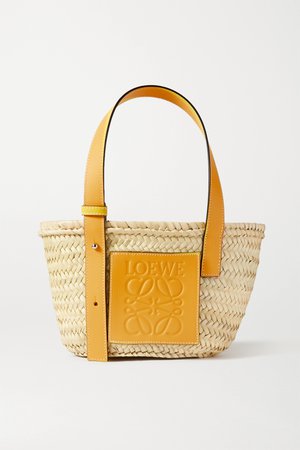 Yellow Small leather-trimmed woven raffia tote | Loewe | NET-A-PORTER