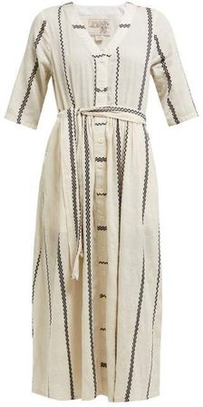 Leelee Striped Cotton Midi Dress - Womens - White