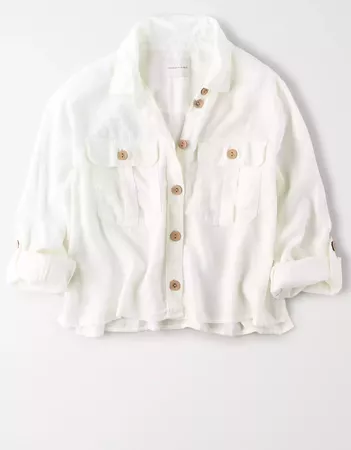 AE Striped Cropped Button Up Shirt