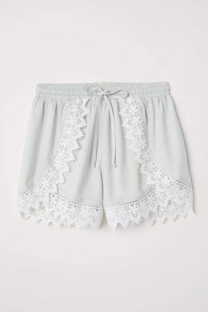 Lace-trimmed Shorts - Turquoise