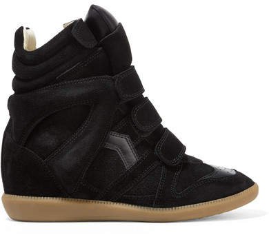 Bekett Leather-trimmed Suede Wedge Sneakers - Black