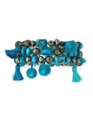 Hipchik Eleanor Turquoise Beaded Bracelets, Set of 3