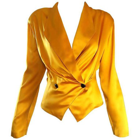 Vintage Christian Dior 1990s Yellow Marigold Size 10 Silk Long Sleeve Blouse Top For Sale at 1stdibs
