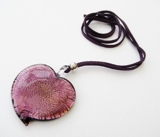 Pink heart Pendant Foiled Murano Glass Damson Foil Signed | Etsy