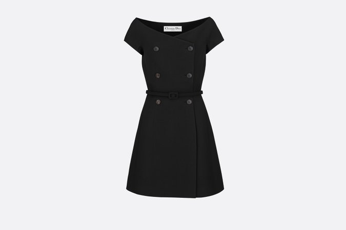OFF-THE-SHOULDER DRESS Black Wool and Silk