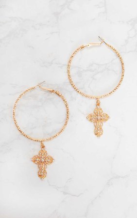 Gold Hoop Diamante Earrings PrettyLittleThing $10.00