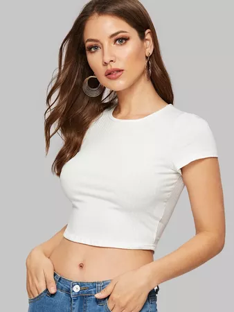 Form-Fitting Ribbed Cropped Tee | SHEIN USA