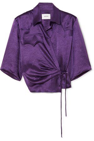 Nanushka | Dalas washed-satin wrap blouse | NET-A-PORTER.COM