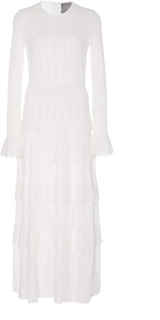 Lela Rose Ruffled Mixed-Knit Midi Dress Size: XS