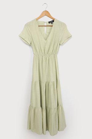 Light Green Midi Dress - Short Sleeve Dress - Tiered Midi Dress - Lulus