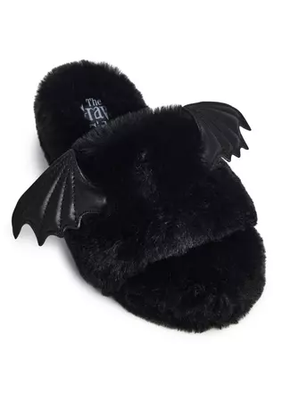 The Grave Girls Faux Fur Bat Wing Slide Sandals - Black – Dolls Kill