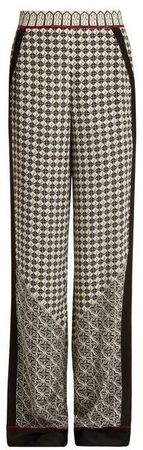Talitha - Wide Leg Scarf Print Silk Trousers - Womens - White Multi