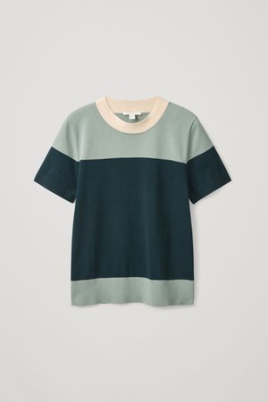 KNITTED COTTON TOP - Green / light green / beige - Tops - COS GB