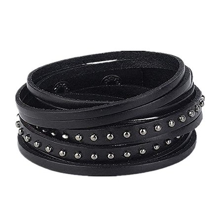 Amazon.com: Jenia Handmade Wide Genuine Mens Leather Bracelet Bangle Cuff black rivet wrap bracelet: Clothing