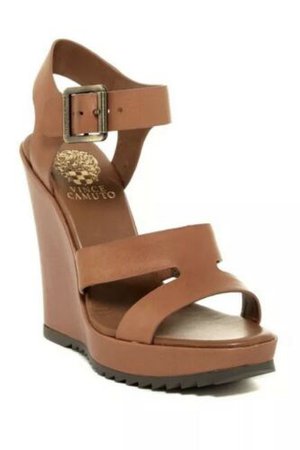 VINCE CAMUTO "Gestina " BROWN Leather Wedge Ankle Strap Sandals Sz 10 | eBay