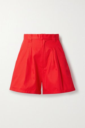 Jamie Pleated Cotton-twill Shorts - Red