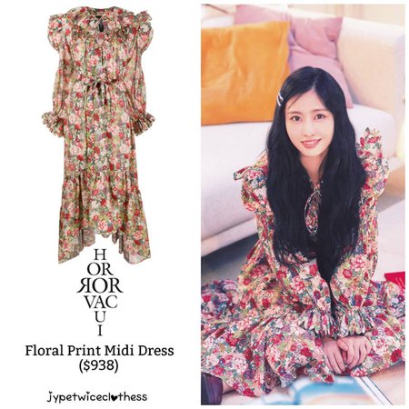 Twice's Fashion on Instagram: “MOMO TWICELIGHTS PHOTOBOOK HORROR VACUI- Floral Print Midi Dress ($938) #twicefashion #twicestyle #twice #nayeon #jeongyeon #jihyo #momo…”