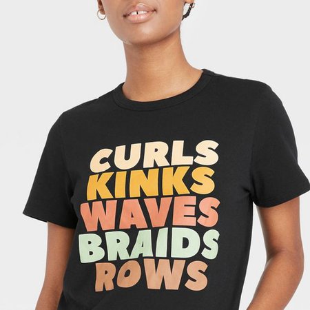 Black History Month Women's 'Curls Kinks' Short Sleeve Graphic T-Shirt - Black : Target