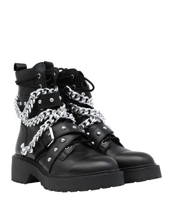 Punk Black Leather Boots w/ Chains