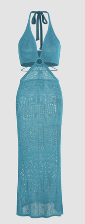 cider blue crochet backless dress