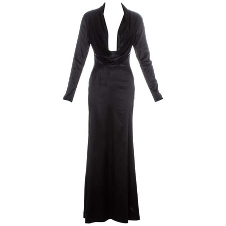 Alexander McQueen black low plunge evening dress, fw 1998 For Sale at 1stDibs | alexander mcqueen tie, alexander mcqueen bracelet, alexander mcqueen formal shoes