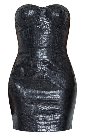Black Pu Croc Bandeau Cup Bodycon Dress | PrettyLittleThing USA