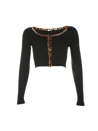 Black w/ cheetah print long sleeve crop sweater top