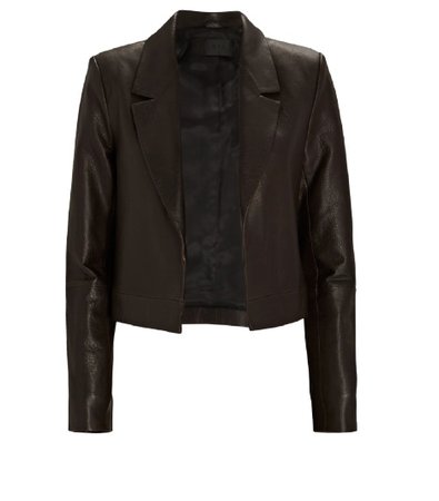 Intermix Brown Leather Cropped Jacket