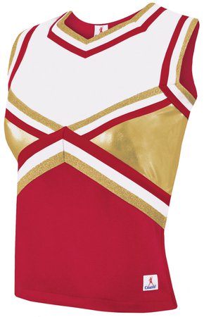 red and gold cheer uniform