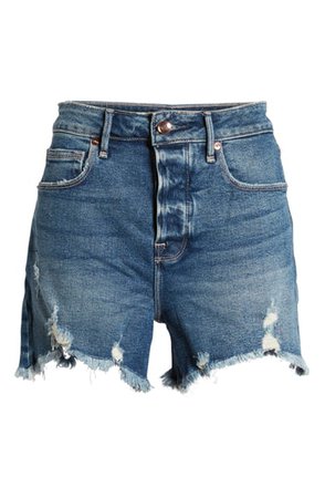 Good American The Bombshell High Waist Distressed Denim Shorts (Regular & Plus Size) | Nordstrom