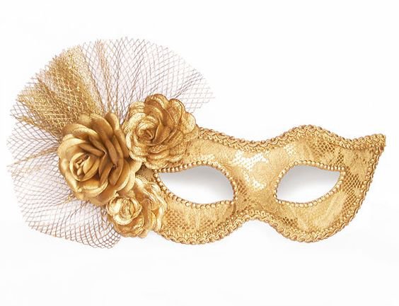 Metallic Gold Masquerade Mask With Fabric Roses - Lace Covered Venetian Style Gold Masquerade Ball Mask With Flowers $90