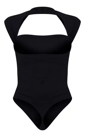 Black Contour Rib Cut Out Short Sleeve Bodysuit | PrettyLittleThing USA