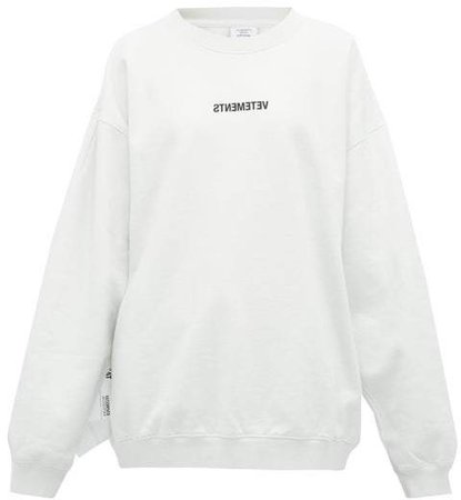 Inverted Logo Print Cotton Jersey Sweatshirt - Womens - Ivory