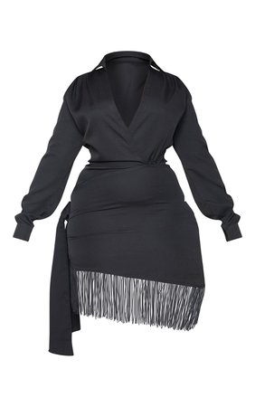 Plus Black Tassel Hem Drape Bodycon Dress | PrettyLittleThing USA