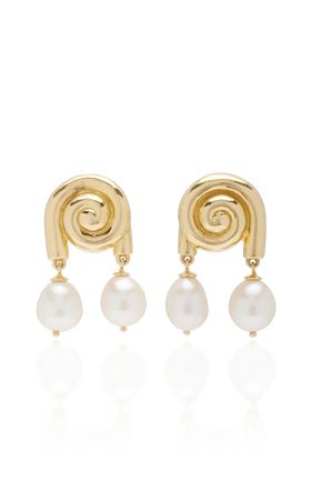 Spiralis 18k Yellow Gold Pearl Earrings By Sauer | Moda Operandi