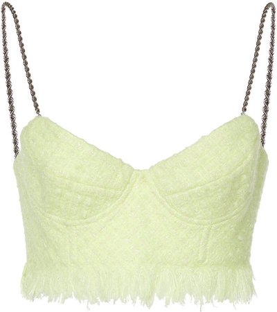 Cropped Chain-Trimmed Wool-Blend Tweed Bustier Top