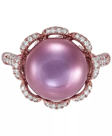 Honora Natural Plum Cultured Ming Pearl (12mm) & Diamond (3/8 ct. t.w.) Ring in 14K Rose Gold