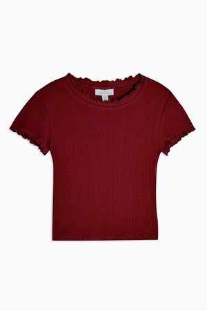 Burgundy Ribbed Lettuce T-Shirt | Topshop