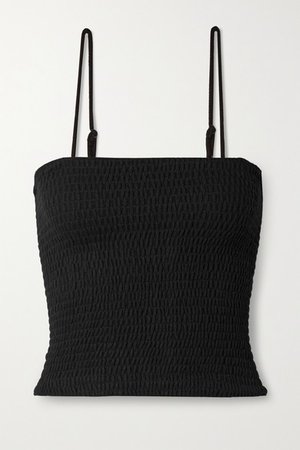 Lori Shirred Stretch-knit Tank - Black