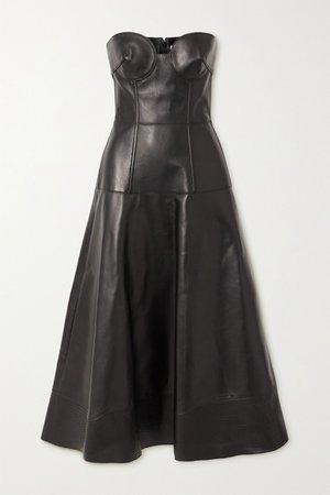 Black Strapless leather midi dress | Valentino | NET-A-PORTER