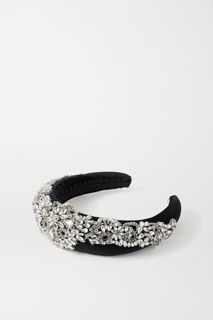 Black Oksanna crystal-embellished velvet headband | Jennifer Behr | NET-A-PORTER