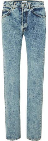 Faded High-rise Straight-leg Jeans - Light blue