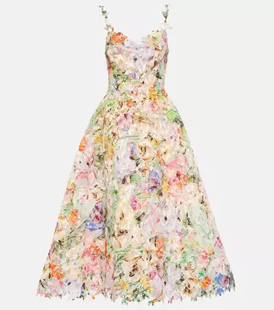Floral Lace Midi Dress in Multicoloured - Monique Lhuillier | Mytheresa