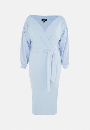 Plus Size Blue Plunge Wrap Midi Dress | Missguided